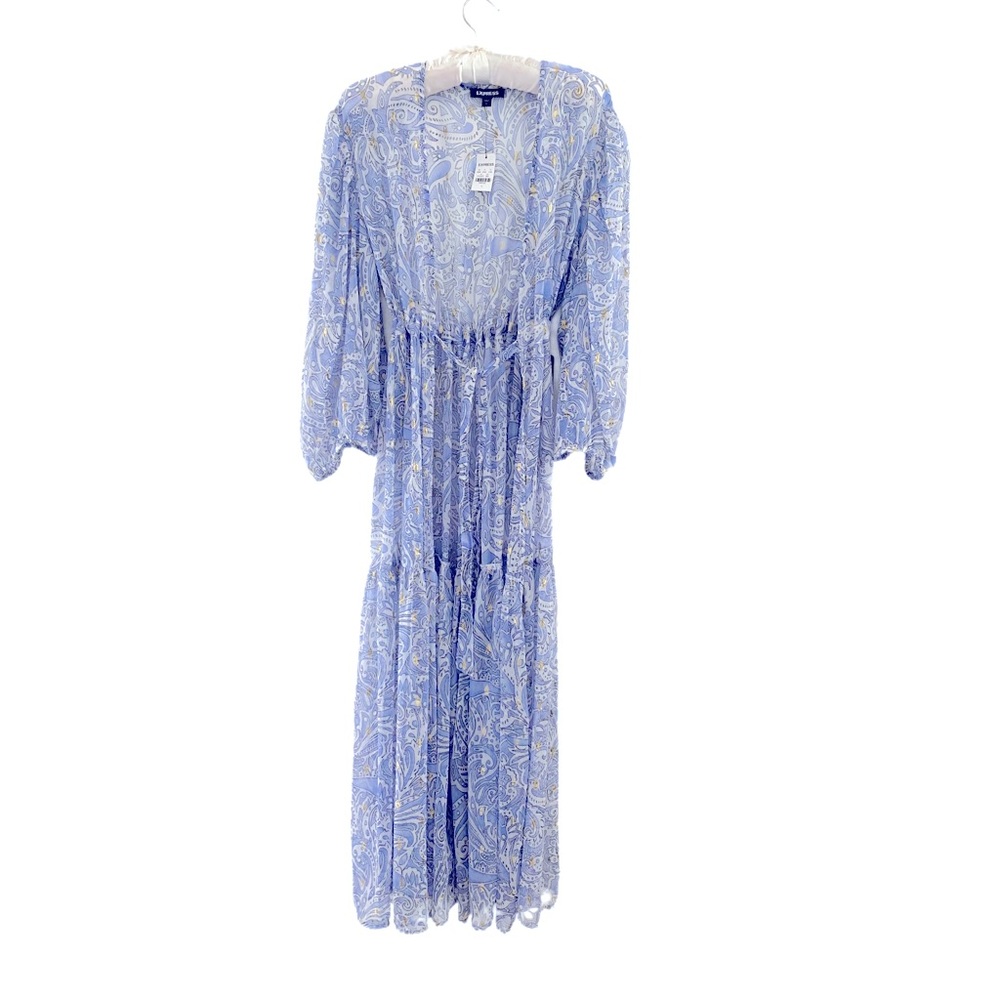 Express Light Blue Floral Sheer Duster